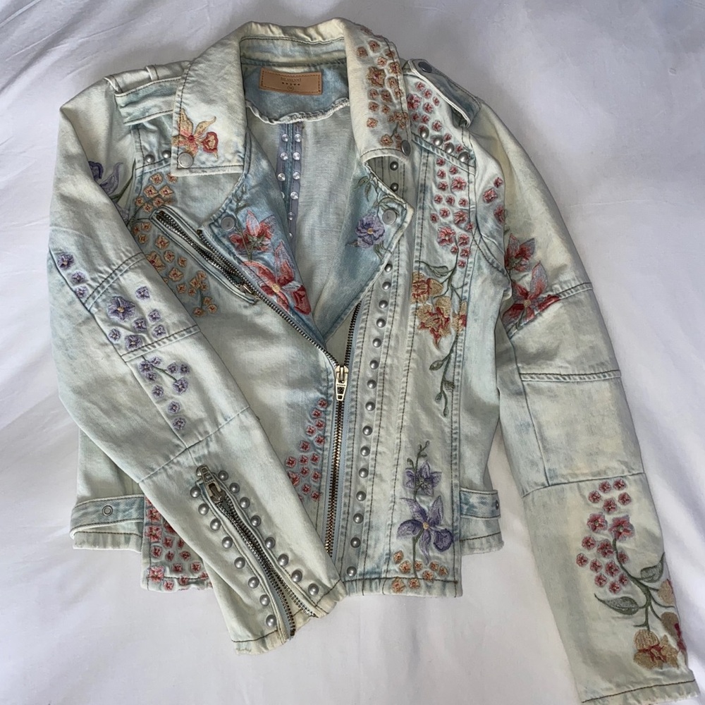 BlankNYC floral studded embroidered denim jacket